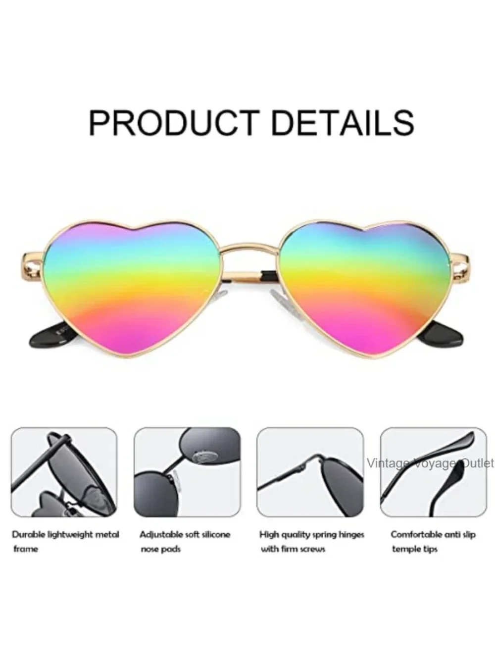 Polarized Heart Sunglasses for Women Cute Classic Metal Frame UV400 Protection